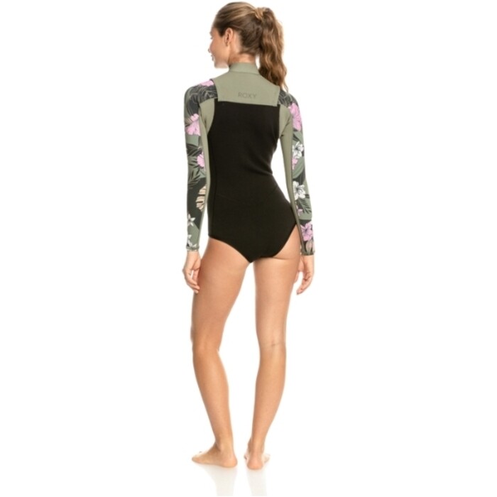 2024 Roxy Womens Elite 1.5mm Long Sleeve Front Zip Shorty Wetsuit ERJW403064 - Anthracite Classic Pro Surf